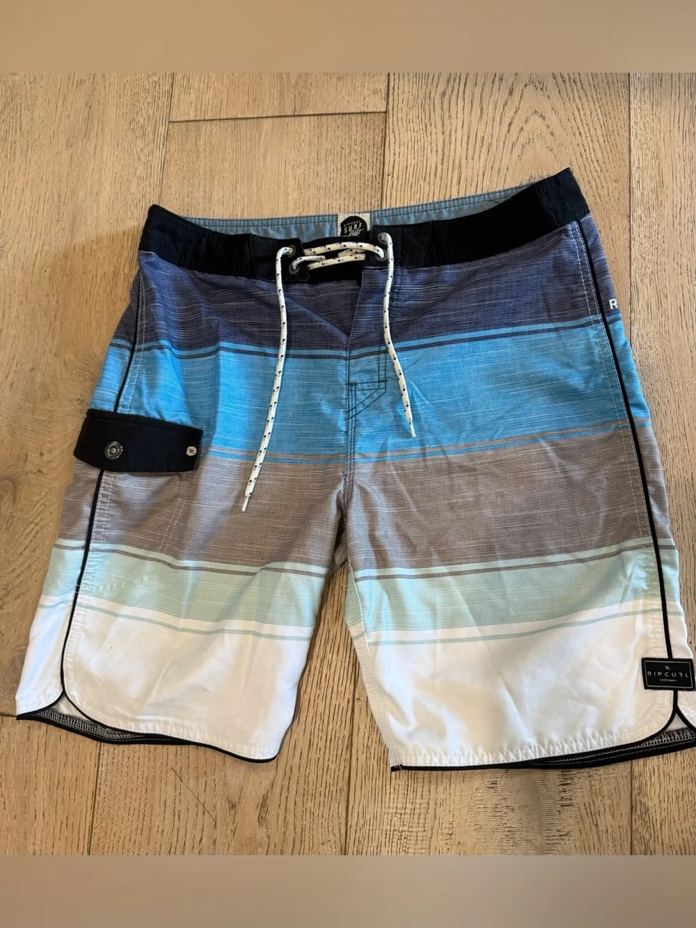 Rip Curl Surf Craft Striped Board Shorts Men's Size 32 Blue Gray Swim Trunks